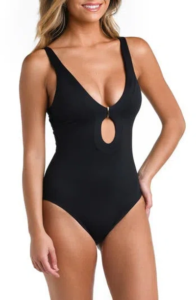 La Blanca Luxe Plunge Keyhole Compression One-piece Swimsuit In Black