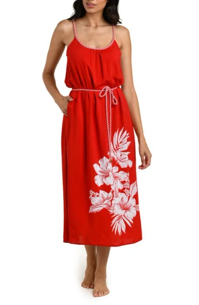 La Blanca Mariner Tie Waist Sleeveless Cover-up Midi Dress In Red
