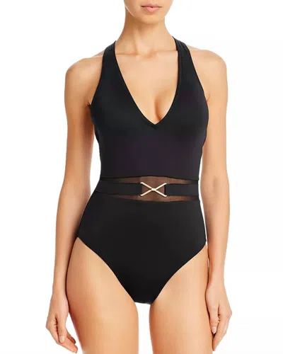 La Blanca Mesh Merizing Belted Onepiece Bikini In Indigo In Multi