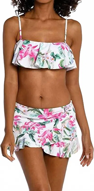 La Blanca Mystic Palms Ruffle Bandeau Swim Top In White/hot Pink In Multi