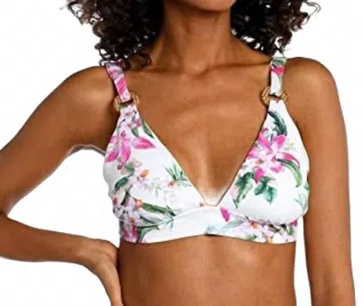 La Blanca Mystic Palms V-plunge Swim Top In White/hot Pink In Multi