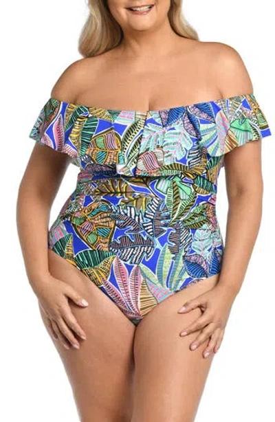 La Blanca Neon Ruffle Off The Shoulder One-piece Swimsuit In Multi