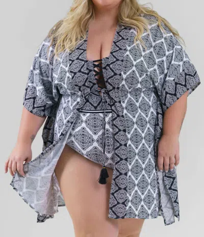 La Blanca Oasis Front Tie Kimono In Oasis Tile In Gray