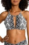La Blanca Oasis High Neck Midline Top In Black/white