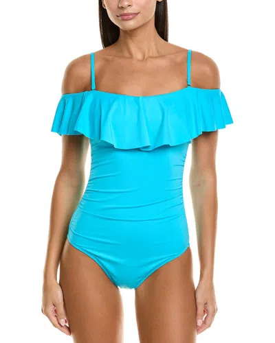 La Blanca Off-shoulder Ruffle One-piece In Blue