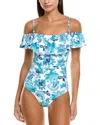 La Blanca Off-shoulder Ruffle One-piece In Blue