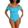 La Blanca Off The Shoulder Ruffle One-piece Swimsuit In Azul