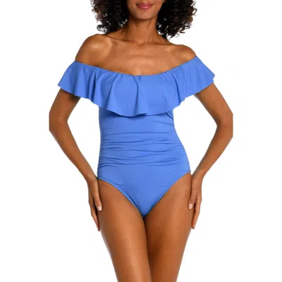La Blanca Off The Shoulder Ruffle One-piece Swimsuit In Blue