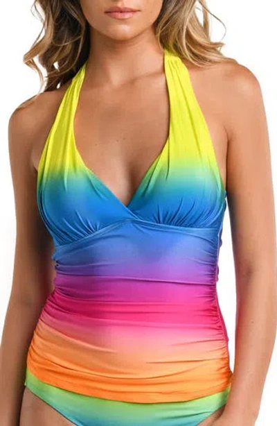 La Blanca Womens Setting Sun Halter Tankini Top Setting Sun Basic Hipster Bottoms In Ombre,multi