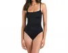 La Blanca One Piece Swimsuit Island Goddess Shirred Side Bathing Suit In Black