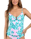 La Blanca Womens Opulent Palm Embellished Tankini Top Hipster Bikini Bottoms