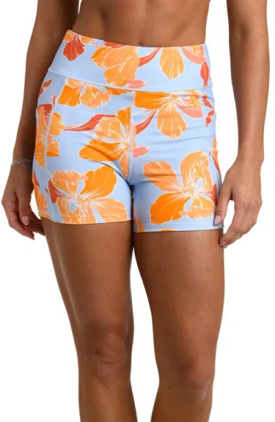 La Blanca Outline Floral High Waist Bike Shorts In Blue