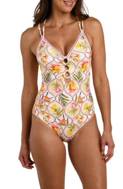 La Blanca Palm Lace-up Underwire One-piece Swimsuit In Multi