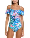 La Blanca Palm Off-the-shoulder One-piece In Blue