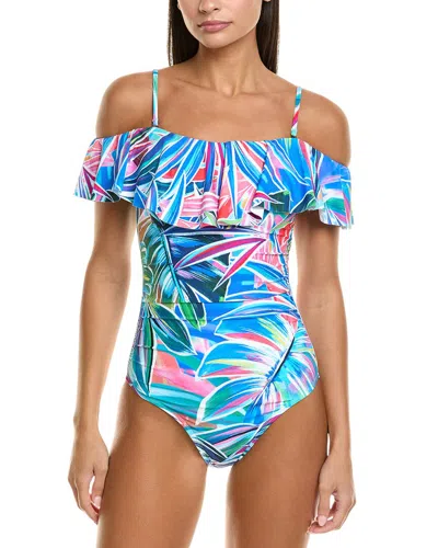 La Blanca Palm Off-the-shoulder One-piece In Blue