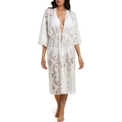 La Blanca Pearl Front Tie Kimono Swim Cover-up In White