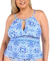 La Blanca Alboran High Neck Keyhole Tankini In Blue