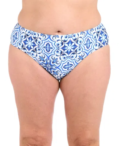 La Blanca Plus Size Alboran Printed Tummy-control Bikini Bottoms In Blue