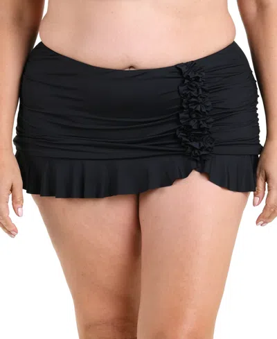 La Blanca Plus Size Island Goddess Ruffle Swim Skirt In Black