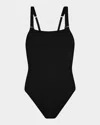 La Blanca Plus Size Lb Luxe Square-neck One-piece Swimsuit In Black
