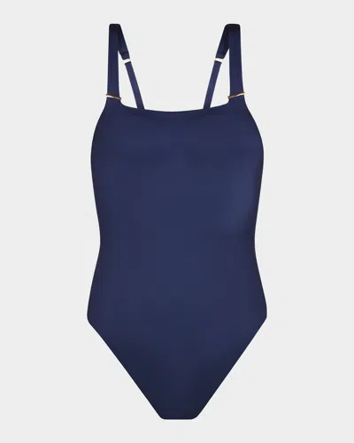 La Blanca Plus Size Lb Luxe Square-neck One-piece Swimsuit In Indigo