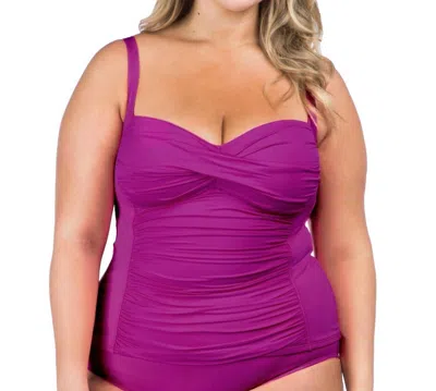 La Blanca Plus Size Twist Front Tankini Top In Purple