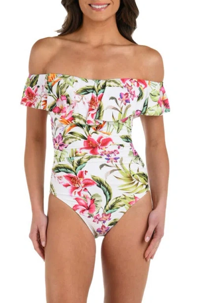 La Blanca Polynesian Ruffle Off The Shoulder One-piece Swimsuit In Multi