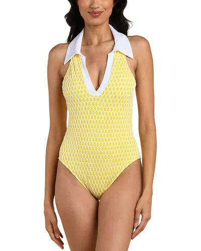 La Blanca Prep V-neck One-piece Swimsuit In Yellow
