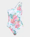 La Blanca Riviera Asymmetric One-piece Swimsuit In White Print