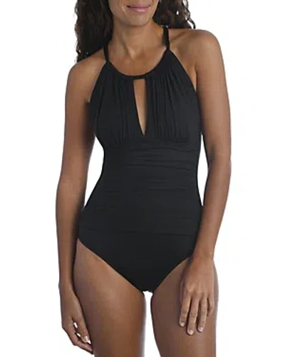 LA BLANCA RUCHED CUTOUT ONE PIECE SWIMSUIT
