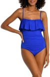 La Blanca Island Goddess Ruffled Bandeau One-piece In Sapphire