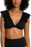 La Blanca Ruffle Bikini Top In Black