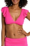 La Blanca Island Goddess Ruffle Arm Bra Top In Pop Pink In Pop Pink
