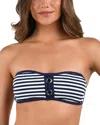 La Blanca Sail Striped Bandeau Bikini Top In Indigo
