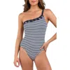 La Blanca Sail Stripe One-shoulder One-piece Swimsuit In Indigo