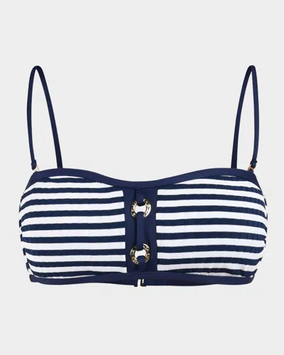 La Blanca Sail Striped Bandeau Bikini Top In Indigo