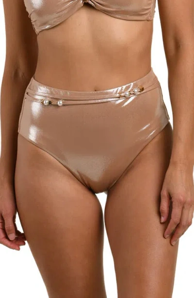 La Blanca Sand Belted High Waist Bikini Bottoms In Brown
