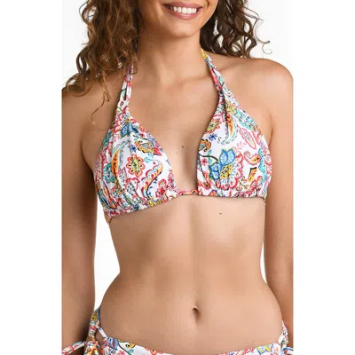 La Blanca Santorini Halter Bikini Top In White Multi