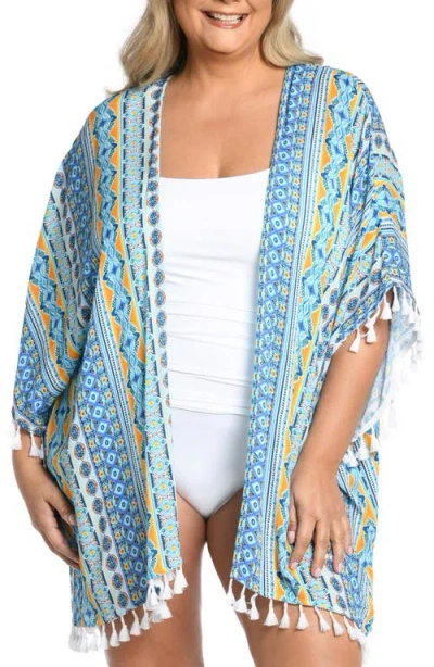 La Blanca Scarf City Kimono In Blue