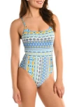 La Blanca Scarf Print One-piece Swimsuit In Ice Blue