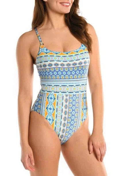 La Blanca Scarf Print One-piece Swimsuit In Ice Blue