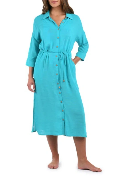 La Blanca Sea Cover Button-up Cover-up Dress In Teal