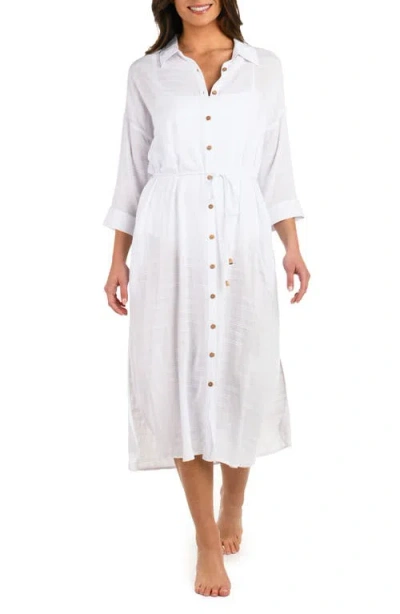 La Blanca Sea Cover Button-up Cover-up Dress In White