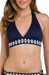 LA BLANCA LA BLANCA SEA SCALLOPS BANDED HALTER BIKINI TOP