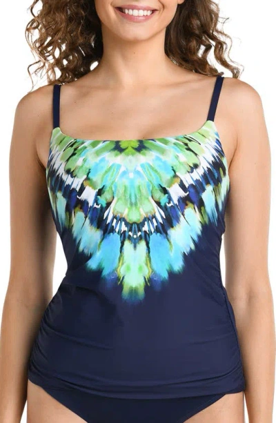 La Blanca Seas Print Tankini Top In Indigo