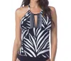 La Blanca Sevilla Scarf High Neck Halter Tankini Top In Lab Black And White In Multi