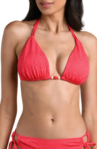 La Blanca Shellbound Eyelet Triangle Bikini Top In Blue