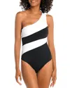 LA BLANCA SHIRRED COLORBLOCKED ONE PIECE SWIMSUIT