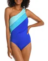 La Blanca Shirred Colorblocked One Piece Swimsuit In Ice Blue