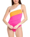 La Blanca Island Goddess Shirred Colorblock One-piece Swimsuit In Orange